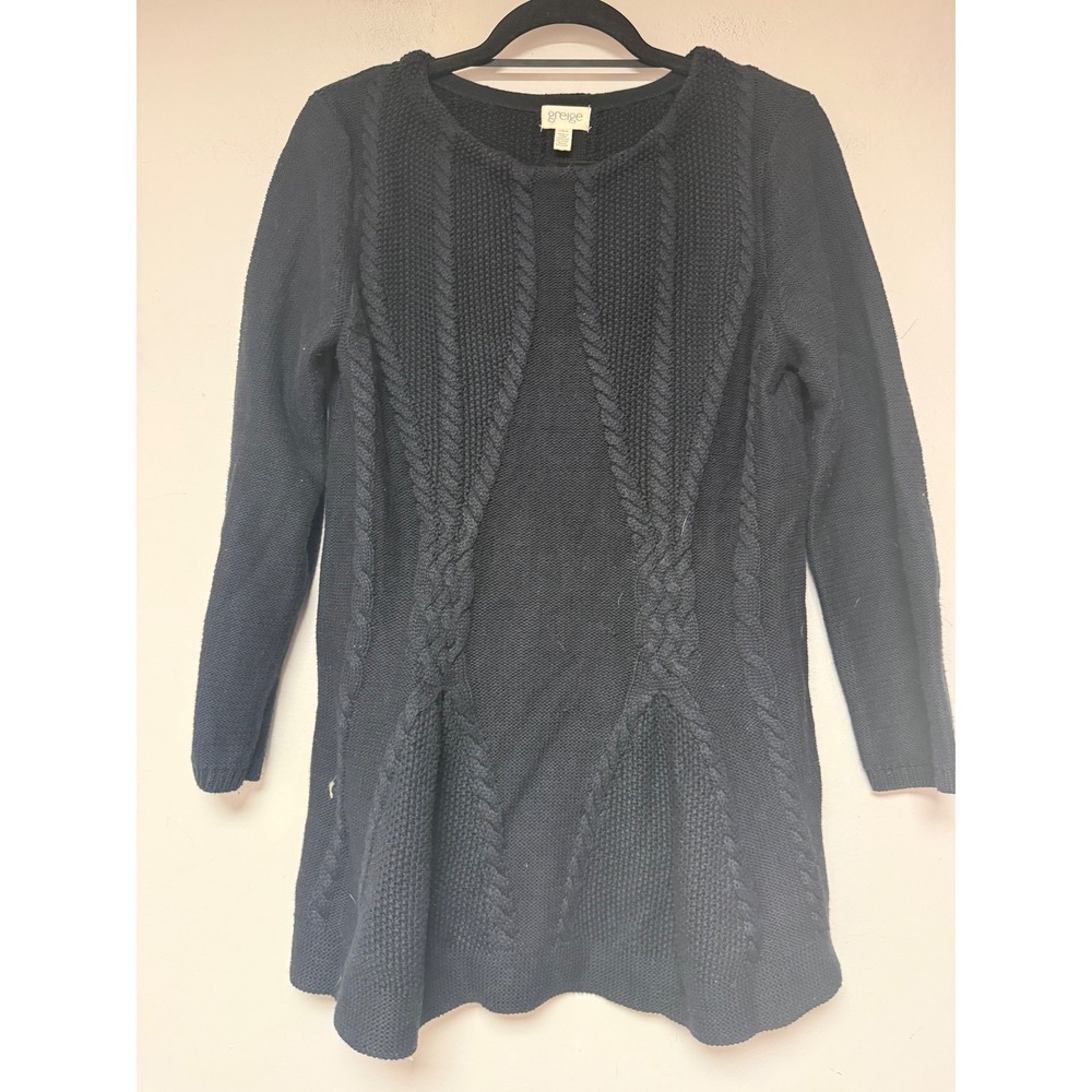 Greige Cable Knit Sweater Dress Tunic Black L Long Sleeve‎ Textured